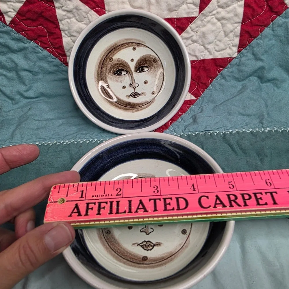 Mirta Morigi Faenza Italian Pottery Moon Face Ceramic Bowls Set of 2 1995